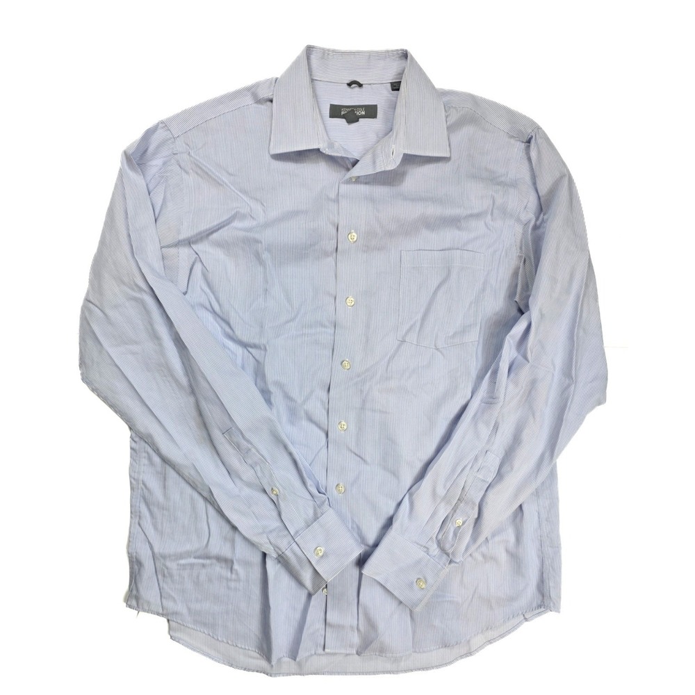 Kenneth Cole Reaction Blue Pin Striped Button‎ L/S Shirt Men's Size L 16.5 36-37